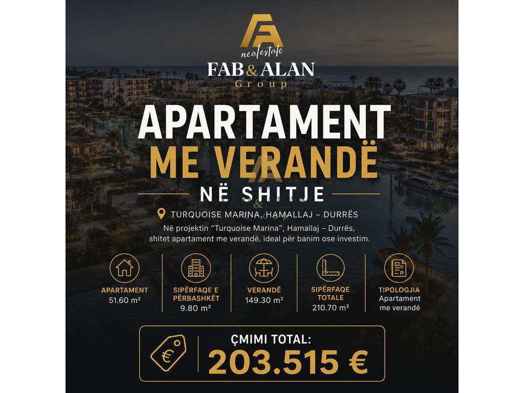 🌊 Shitet apartament 1+1 me verandë – Turquoise Marina, Hamallaj ✨ 1