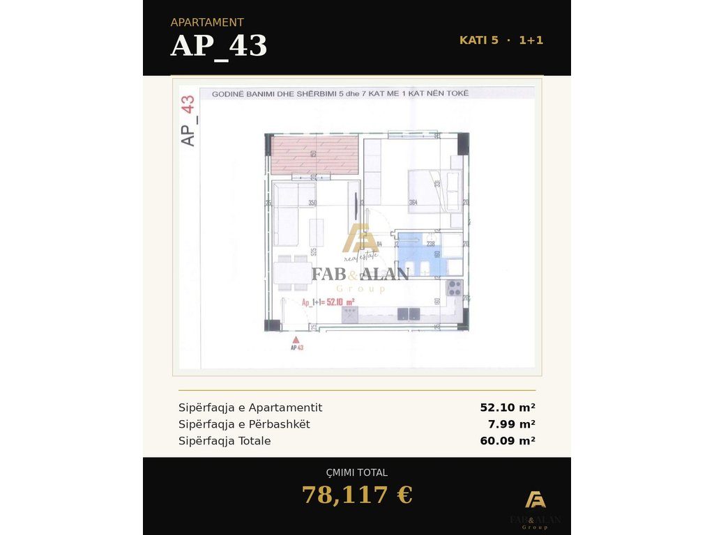 Apartament 1+1 Për Shitje ke Iliria Residence në Paskuqan, Tiranë - 78,117€ | 60 m² 2