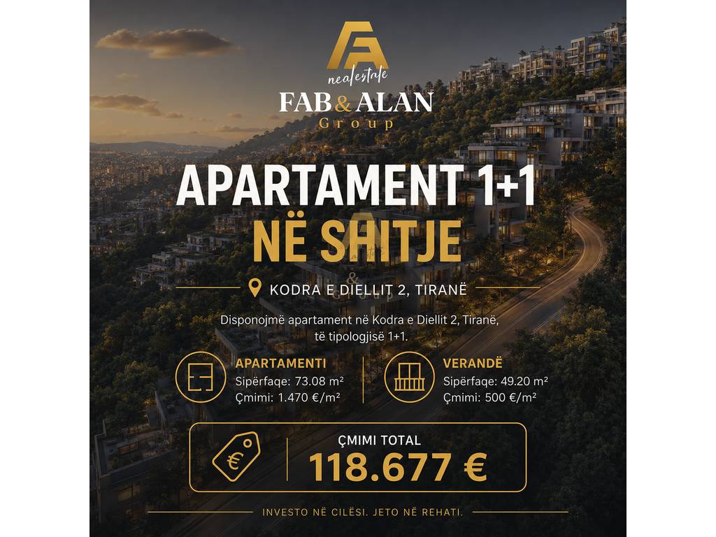 🏡 Shitet Apartament 1+1 – Kodra e Diellit 2, Tiranë 1