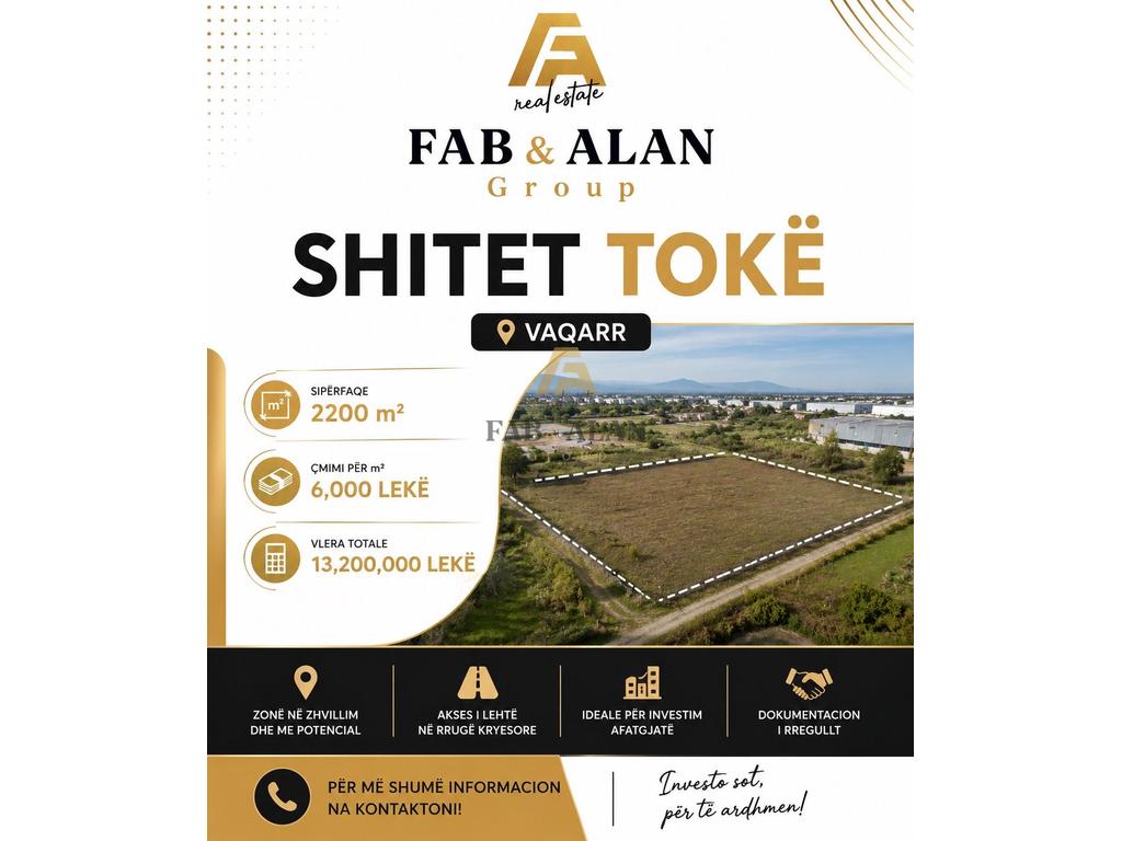 Tokë për Shitje në Vaqarr, Tiranë - 140000€ | 2200 m²