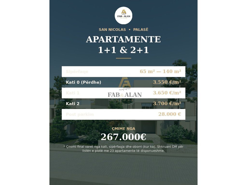 Bllok Apartamentesh 1+1 dhe 2+1 Për Shitje në San Nicolas - Palase, Vlorë - 267,000€ | 65 m² - 140 m²
