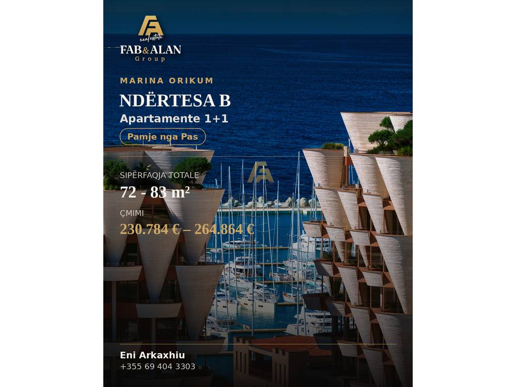 Apartamente 1+1 Për Shitje Marina Orikum, në Orikum, Vlorë - Çmimi në kërkesë |72 m² - 83 m²