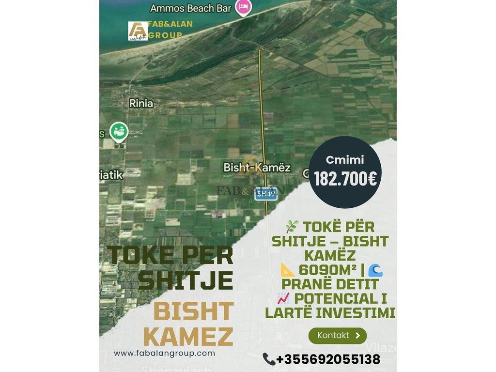 Shitet 6090 m² Tokë Investimi pranë Bregdetit, Bisht-Kamëz, Durrës Çmimi: 182.700€