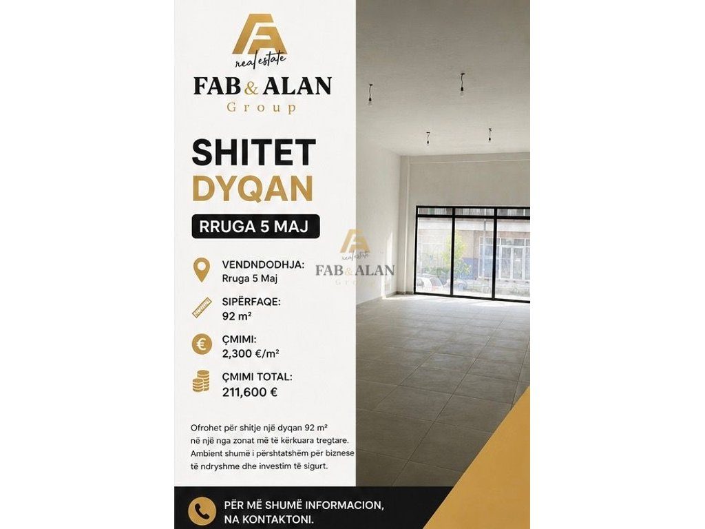 Shitet Dyqan – Rruga 5 Maj 211,600 €
