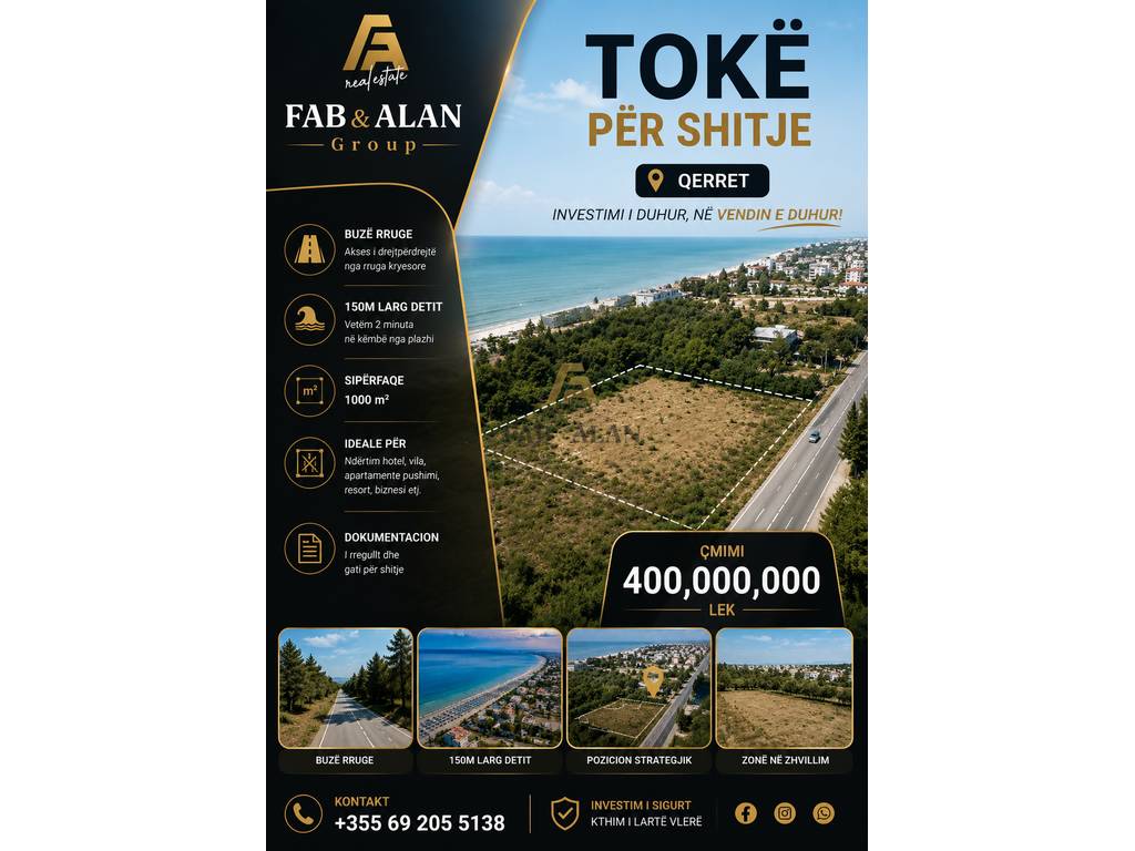 TOKË PËR SHITJE – QERRET - 400,000,000 Lek
