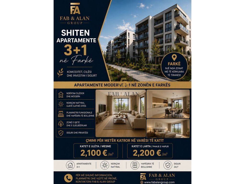APARTAMENTE 3+1 PËR SHITJE NË FARKË