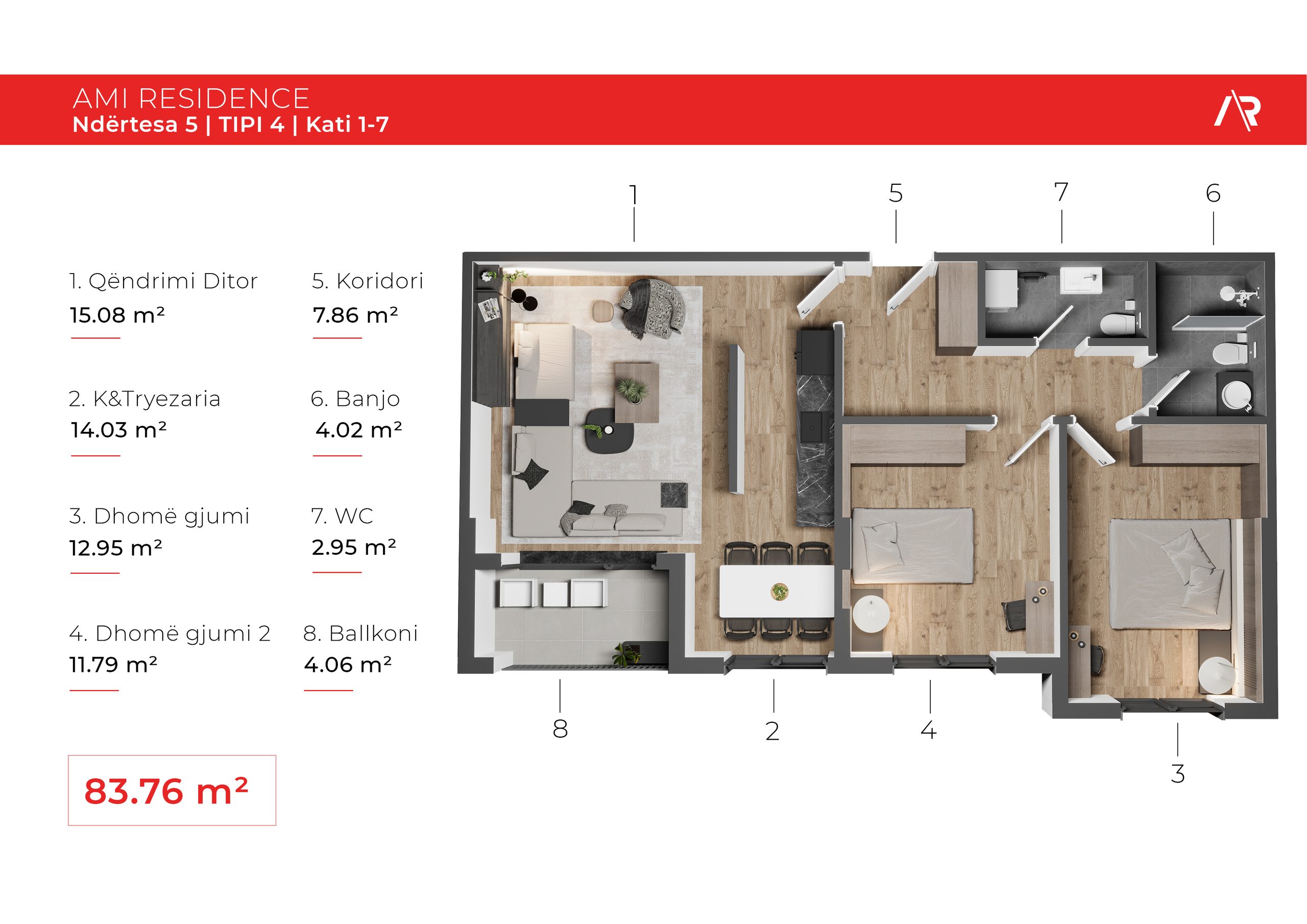 Banesë 3-dhomëshe në shitje – 83.76 m² | AMI Residence 2 2