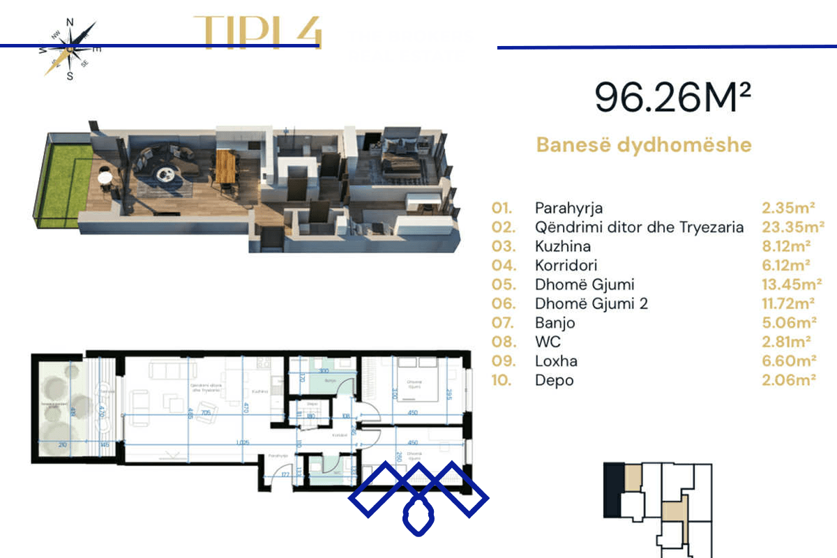 Ofrohet për shitje banesa 96.26m2 në Arberi / Dragodan, në kompleksin “EBRONA RESIDENCE”. 2