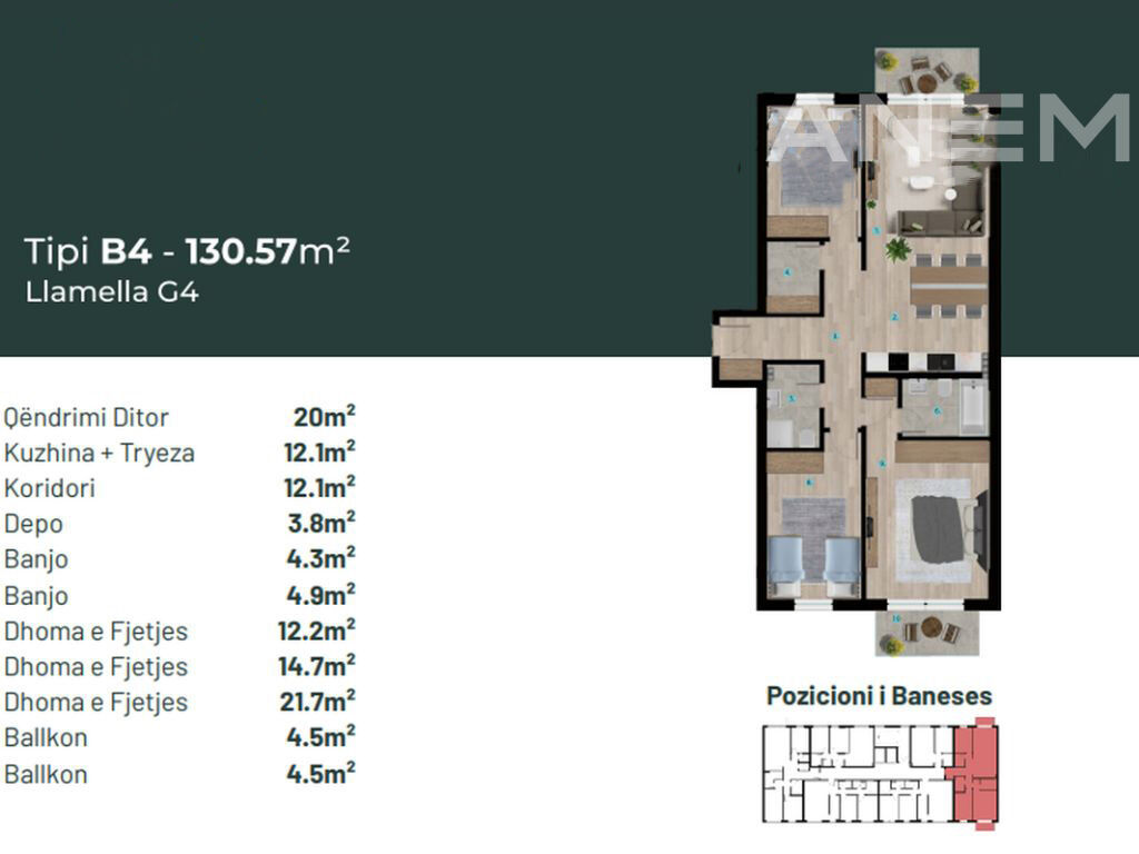 Banesë në shitje 130.57m² në lagjen Prishtina e Re
