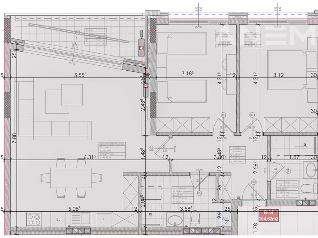 Banesë në shitje 104.62m² në rrugën A 2