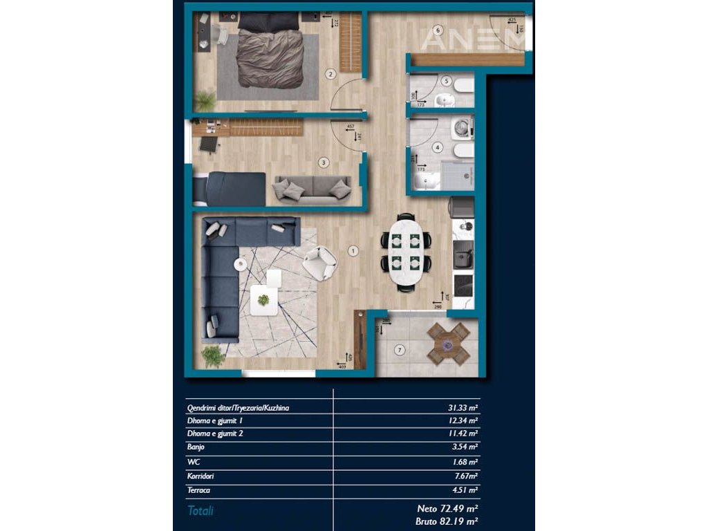 Apartment në shitje 72.49m² në Ulqin 4