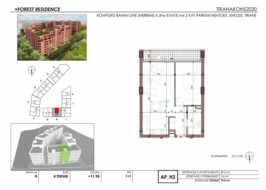 Shitet apartament 1+1 në katin e katert te nje pallati te ri, ne zonen e Shkozes, tek Forest Rezidence, € 106.000, 79 m²