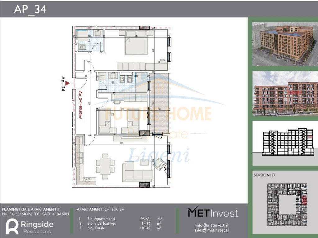 Shitet, Apartament 2+1+2, "RingSide" Residence, Paskuqan, Tiranë.