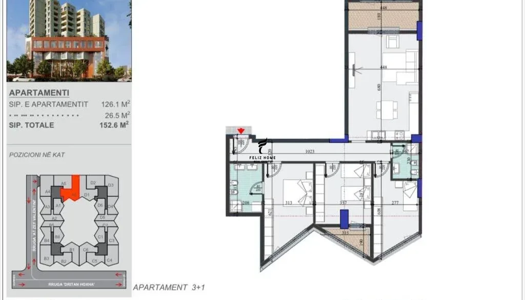 SHITET APARTAMENT 3+1 ZOGU I ZI 245.000 EURO
