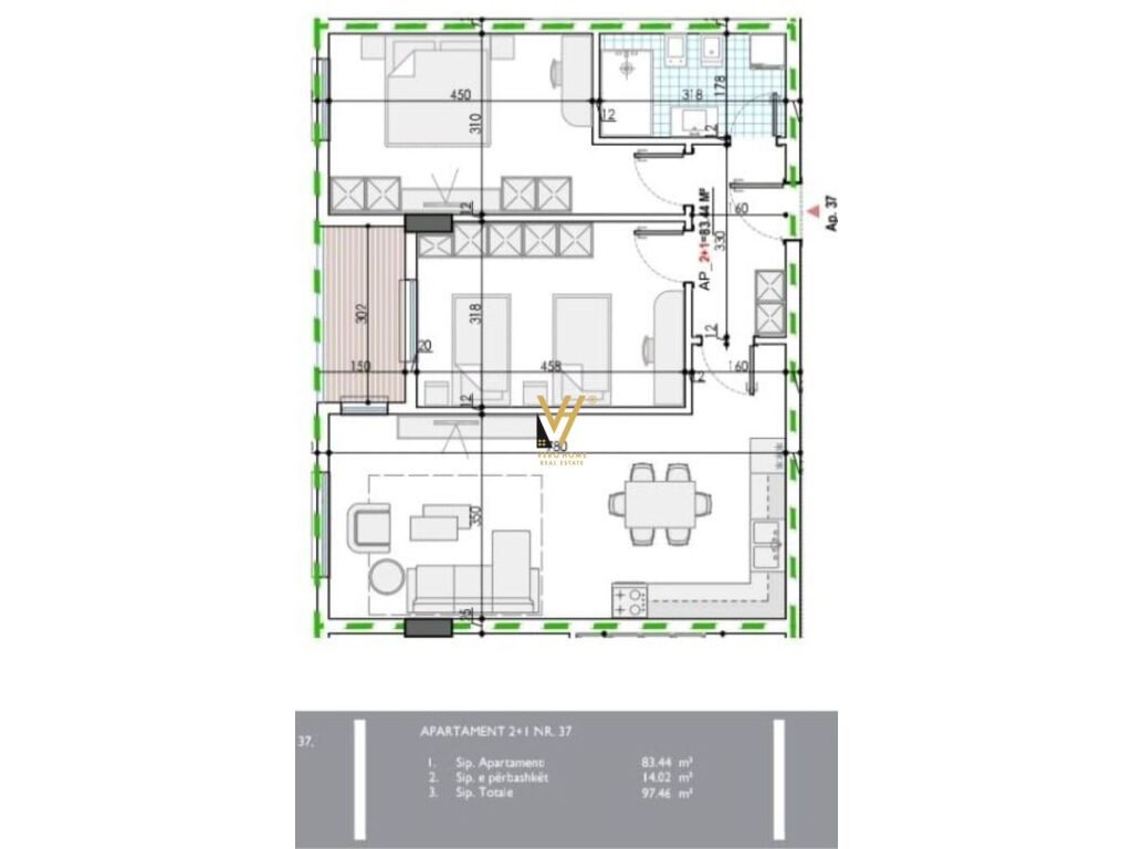 Shitet Apartament 2+1+ballkon ne Kamez 97 m2