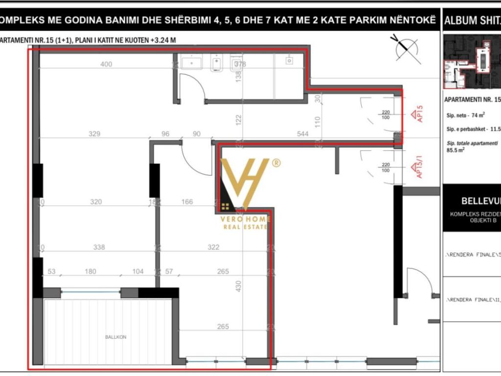 Shitet Apartament 1+1+ballkon te Rruga e Elbasanit 85 m2 2