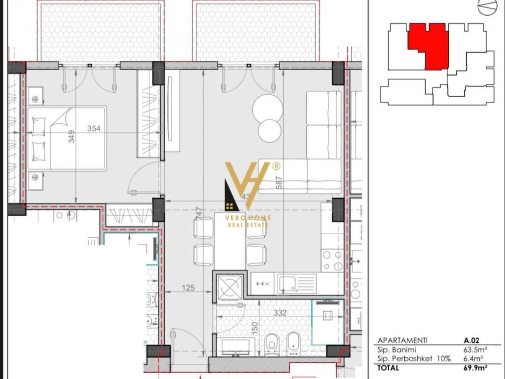 Shitet Apartament 1+1+ballkon ne Golem, Prane Hotel Flower 70 m2