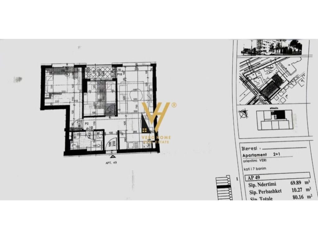 Shitet Apartament 2+1+ballkon te Amerikan 3 , Yzberisht 80 m2