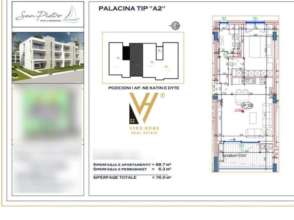 Shitet apartament 1+1 te Gjiri i Lalzit 76 m2