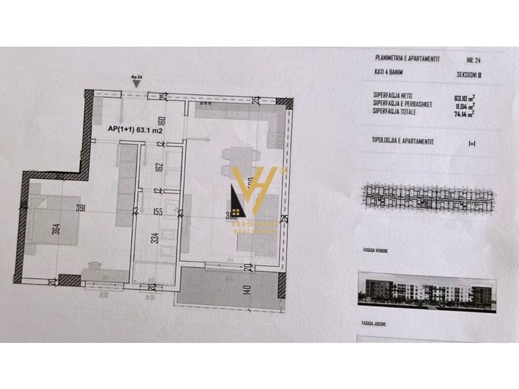 Shitet Apartament 1+1+ballkon te Green Residence , Kamez 74 m2