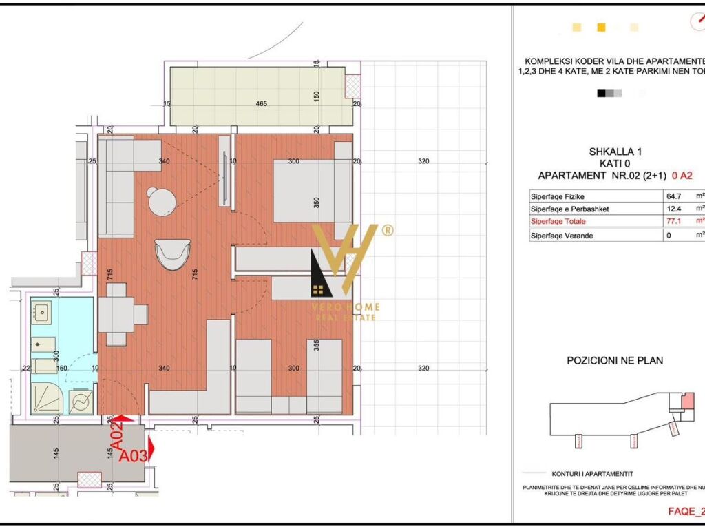 Shitet Apartament 2+1+ballkon ne Porcelan 77 m2