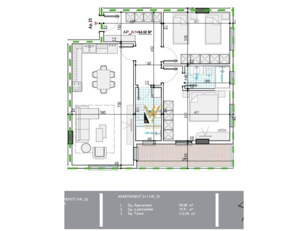 Shitet Apartament 2+1+2+ballkon ne Kamez 110 m2