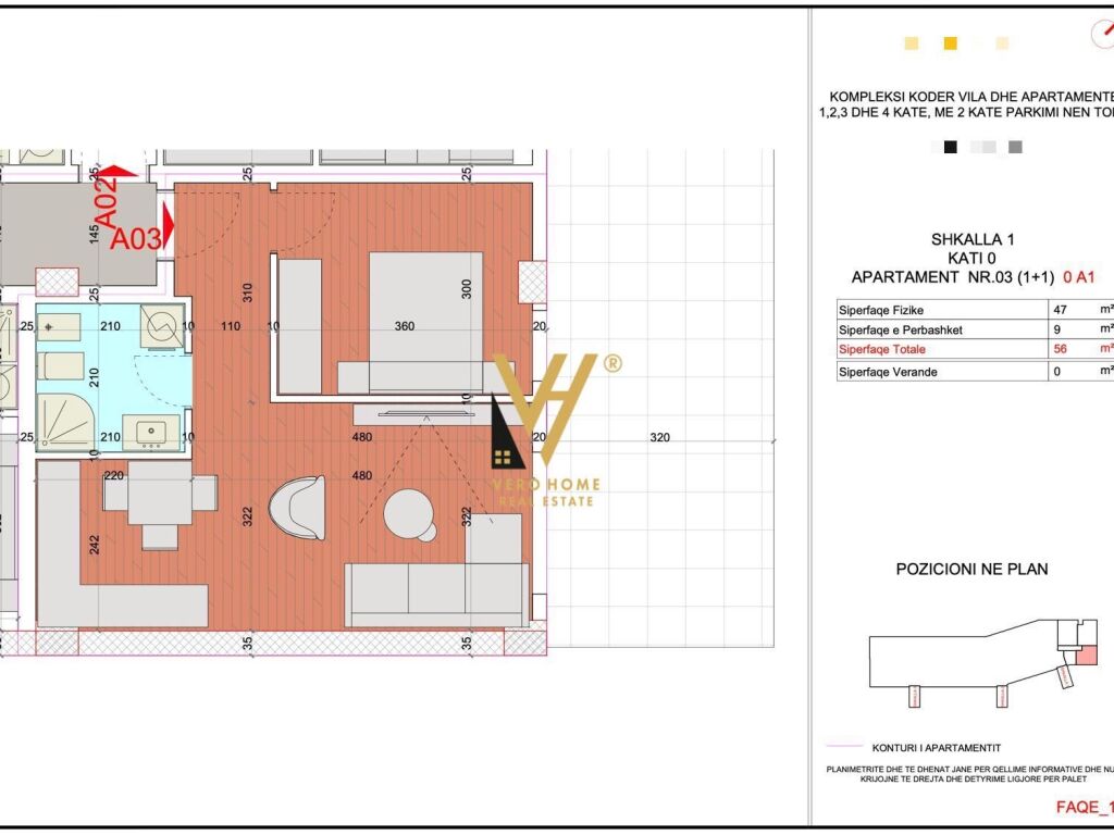 Shitet Apartament 1+1+ballkon ne Potam , Himar 56 m2