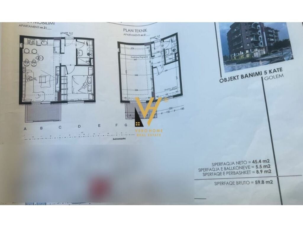 Shitet Apartament 1+1+ballkon ne Golem 60 m2