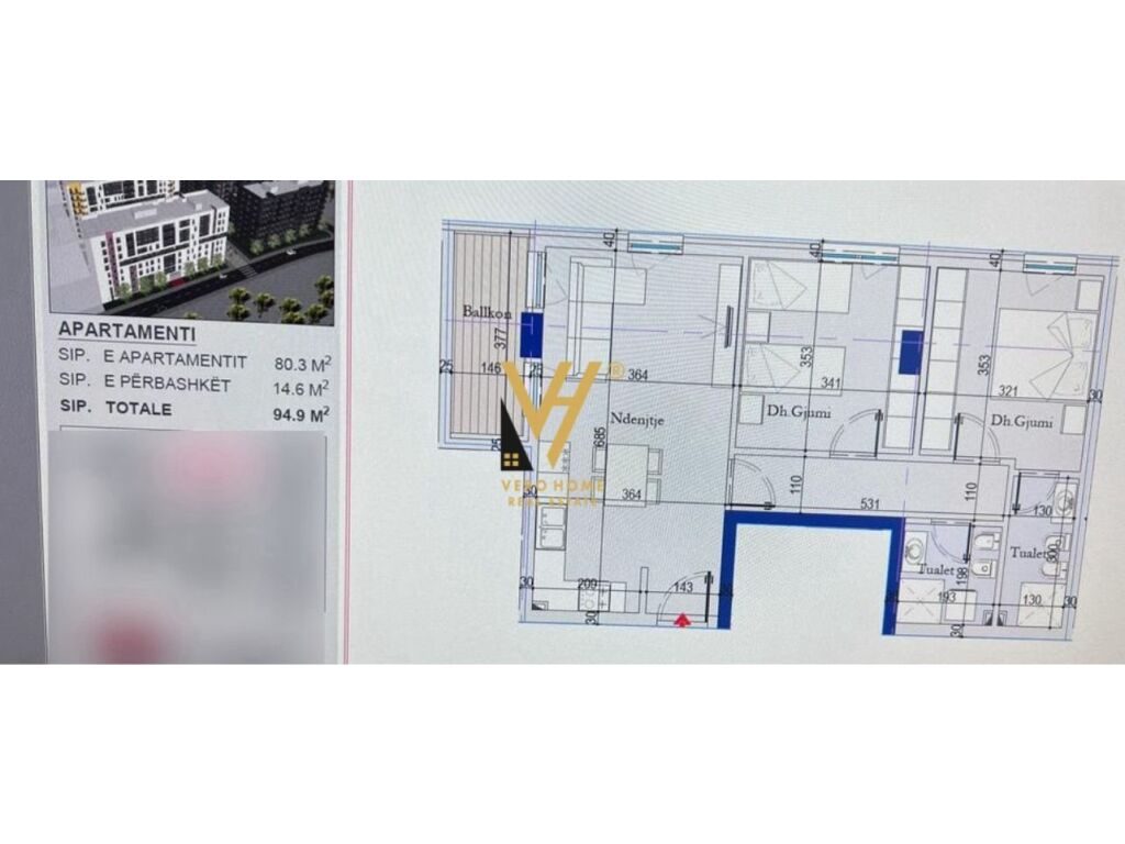 Shitet Apartament 2+1+ballkon te Kompleksi Nova Construction , Ish Dogana 94 m2