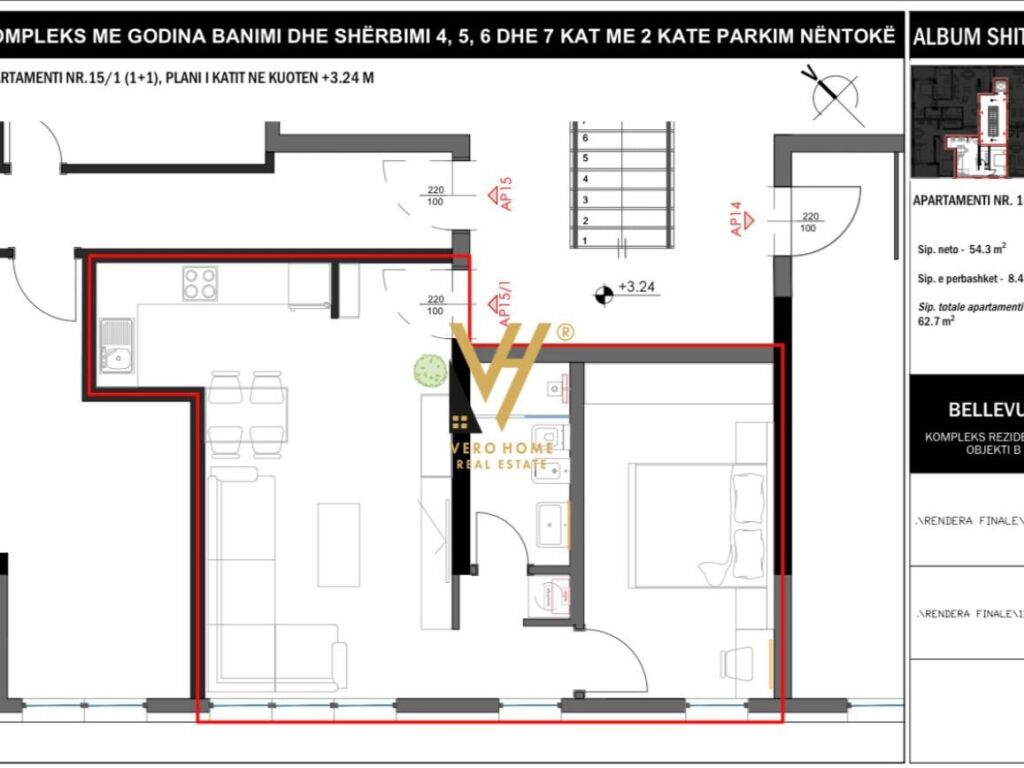 Shitet Apartament 1+1+ballkon te Rruga e Elbasanit 62 m2 2