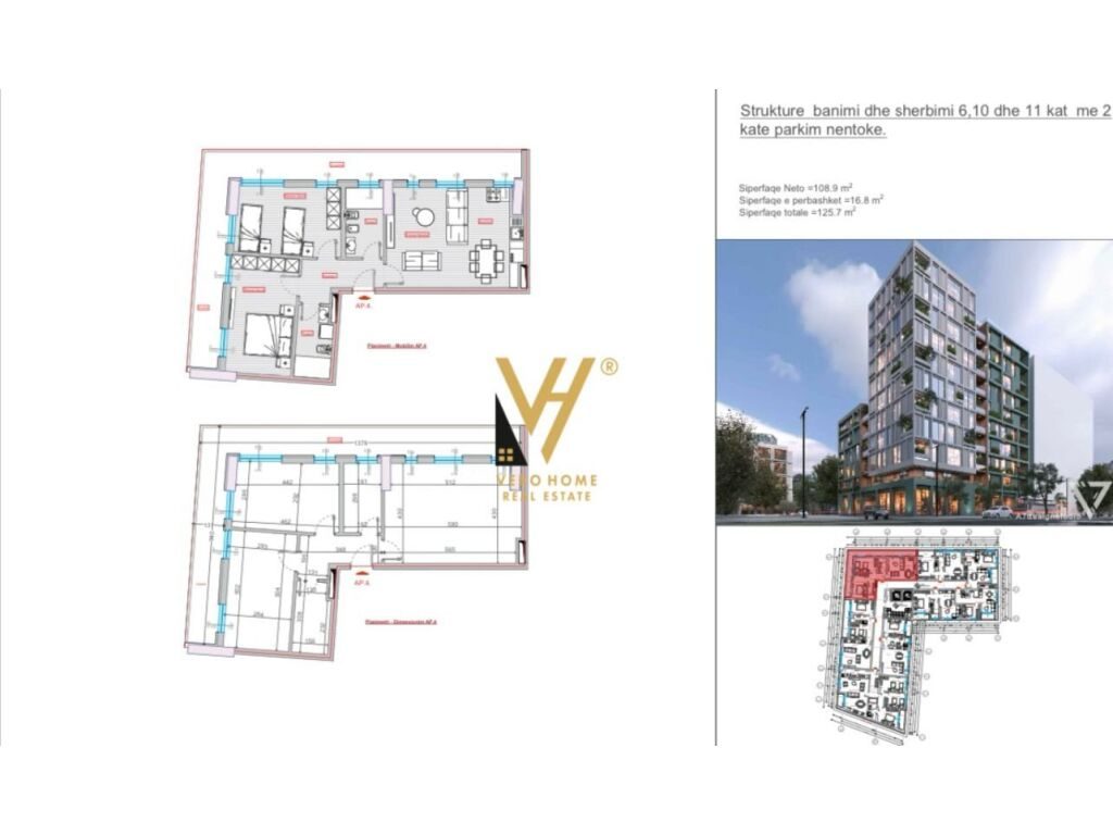 Shitet apartament 2+1 te Stacioni i Trenit 125 m2