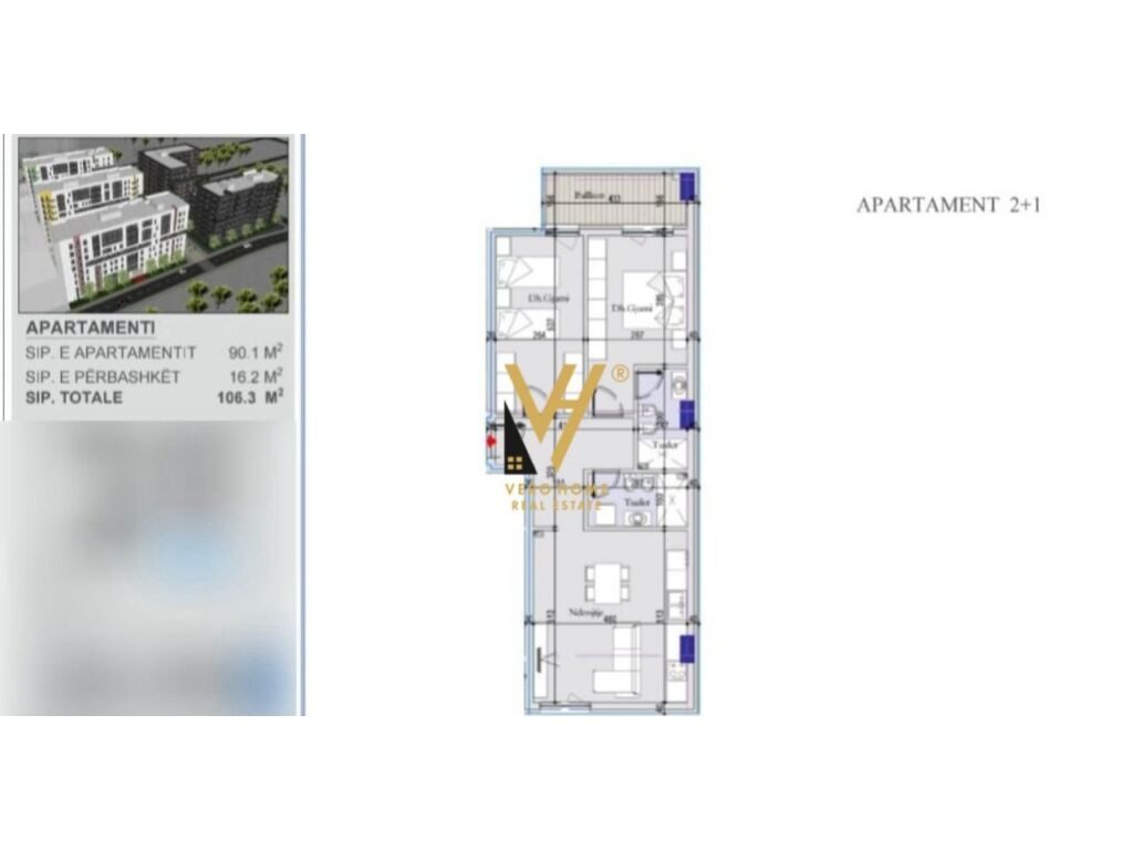 Shitet Apartament 2+1+ballkon te Kompleksi Nova Construction , Ish Dogana 106 m2