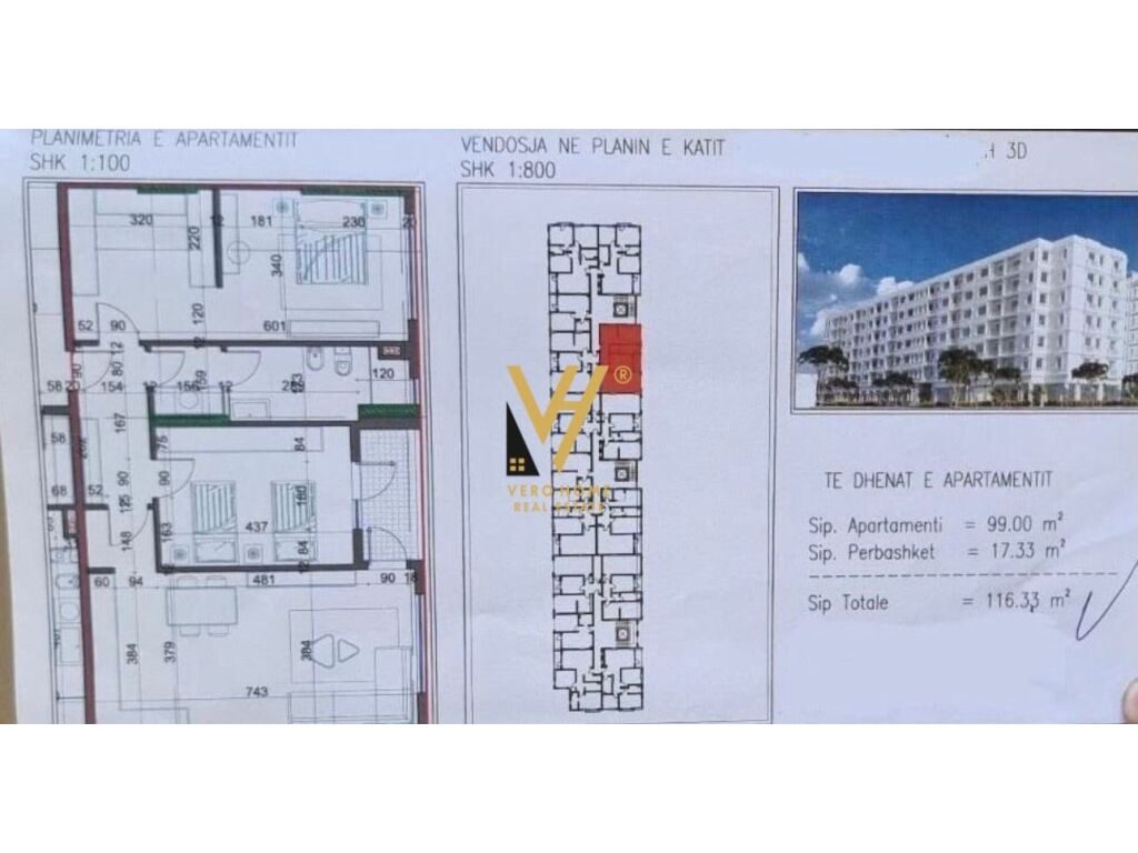Shitet Apartament 2+1+ballkon ne Kamez 116 m2