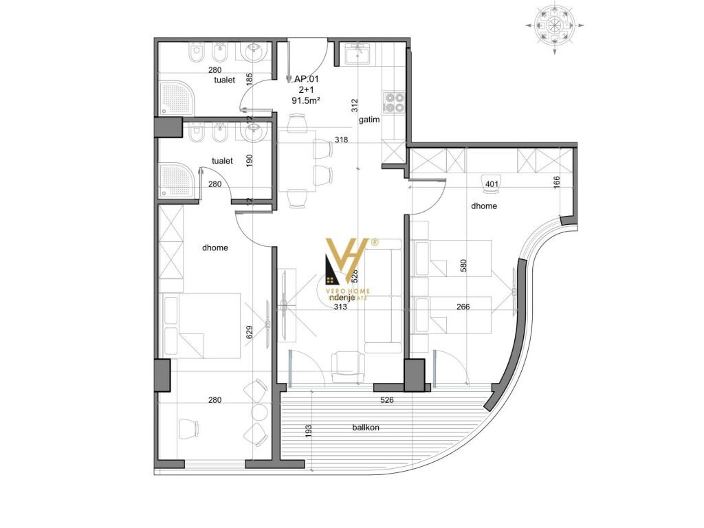 Shitet Apartament 2+1+2+ballkon ne Golem 109 m2