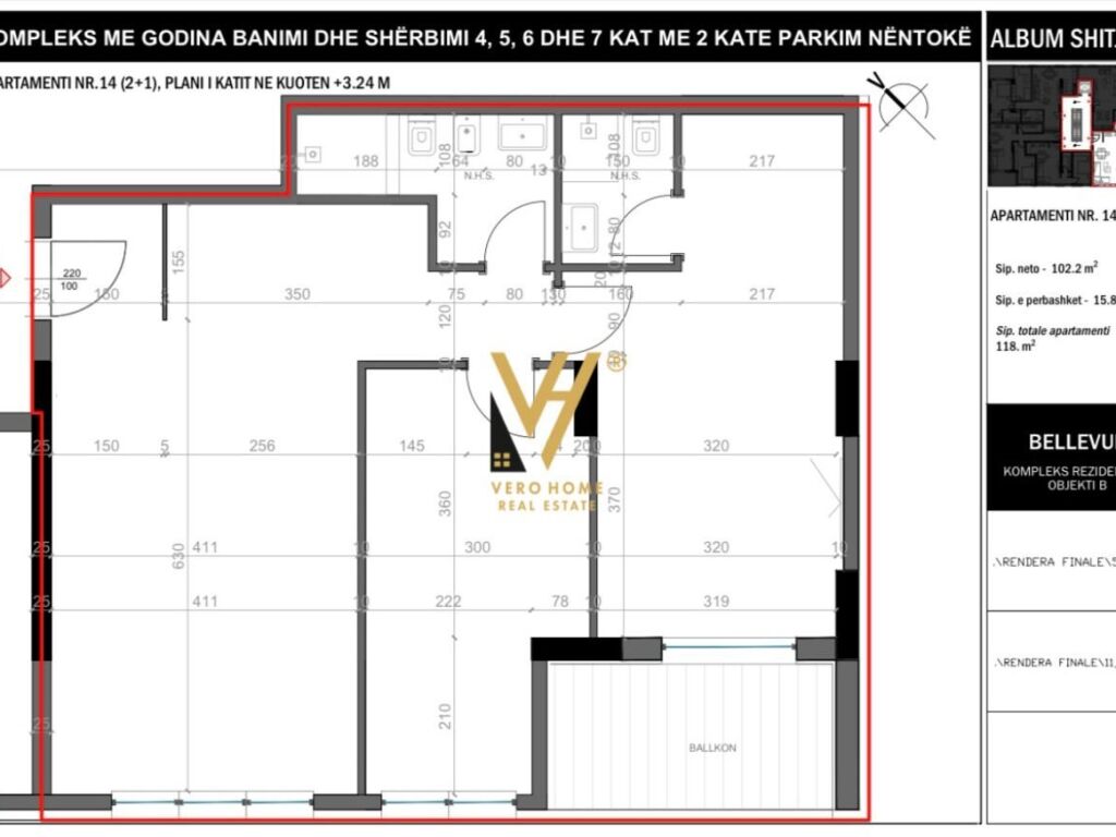 Shitet Apartament 2+1+2+ballkon te Rruga e Elbasanit 118 m2 3