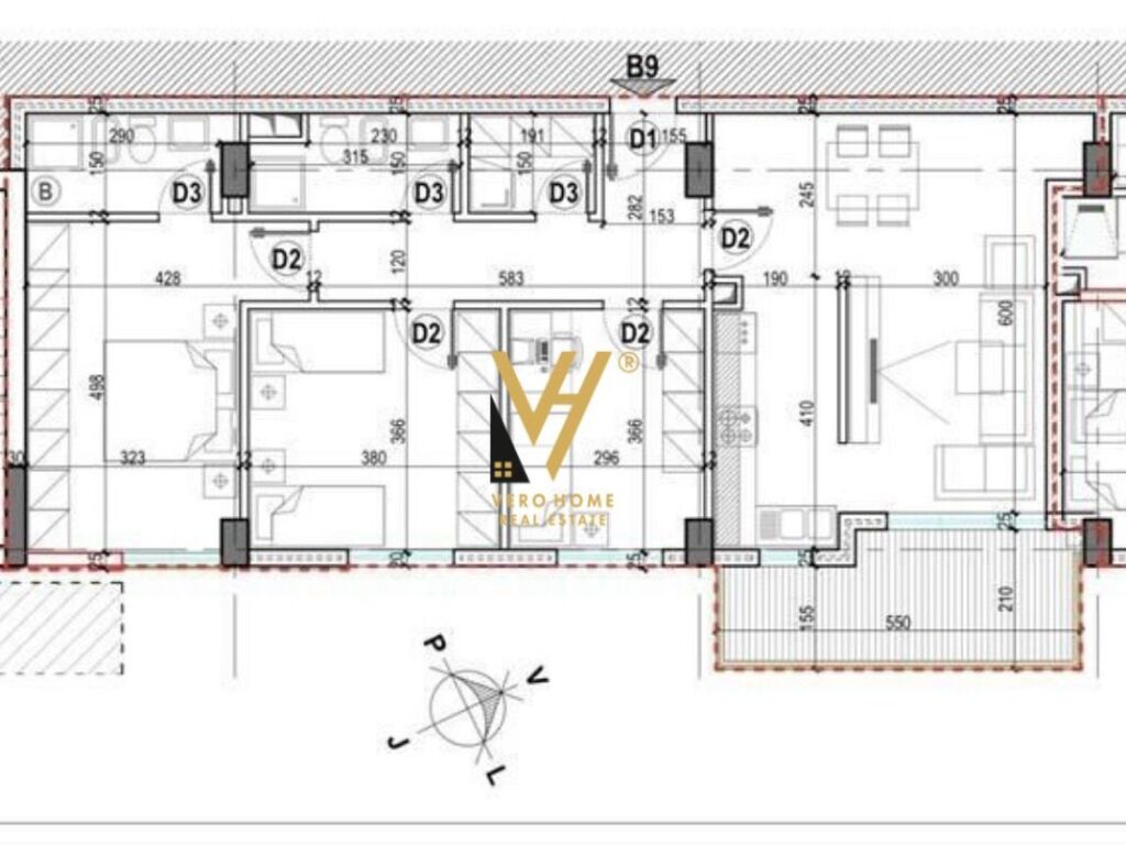 Shitet apartament 3+1+2 te Kupola, Laprake 141 m2