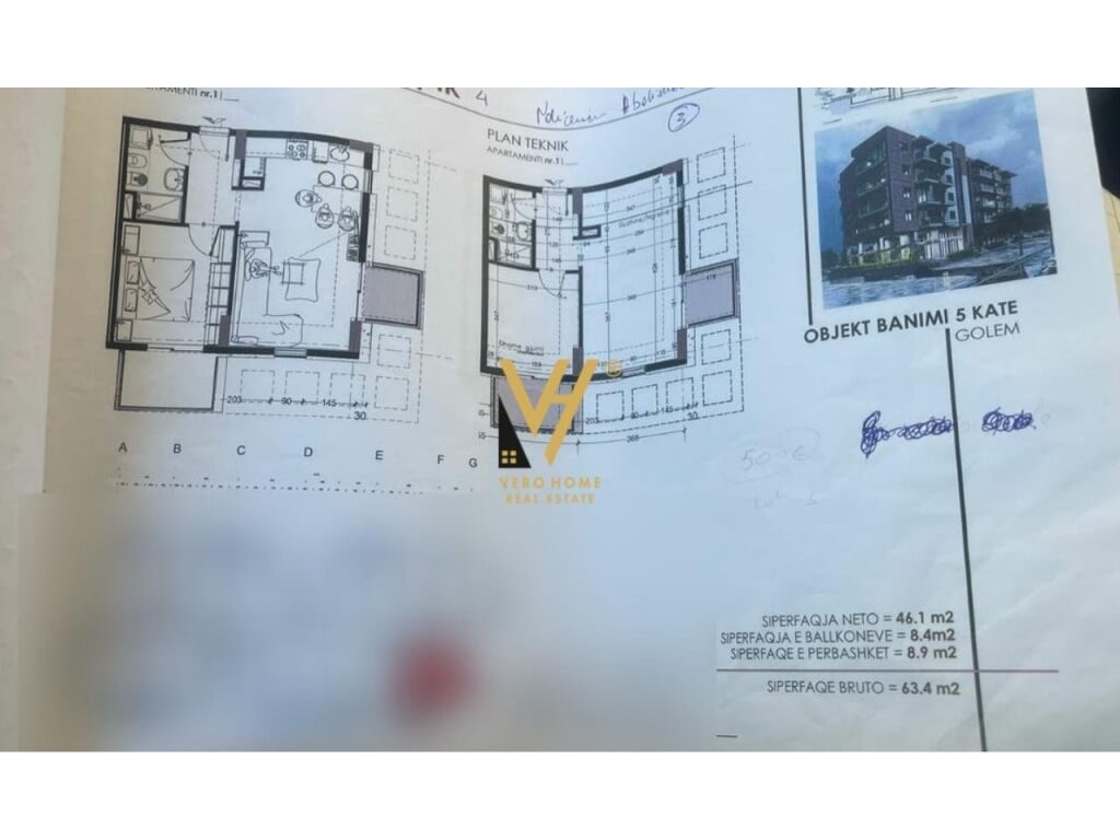 Shitet Apartament 1+1+ballkon ne Golem 63 m2