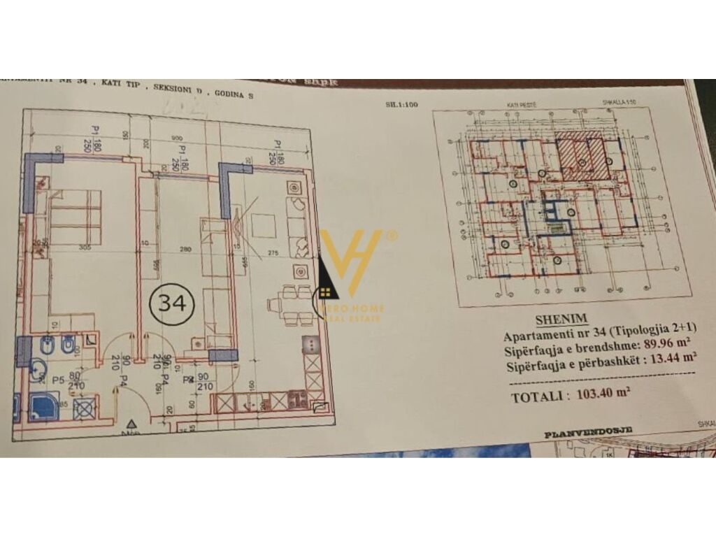 Shitet Apartament 2+1+ballkon ne Paskuqan 103 m2