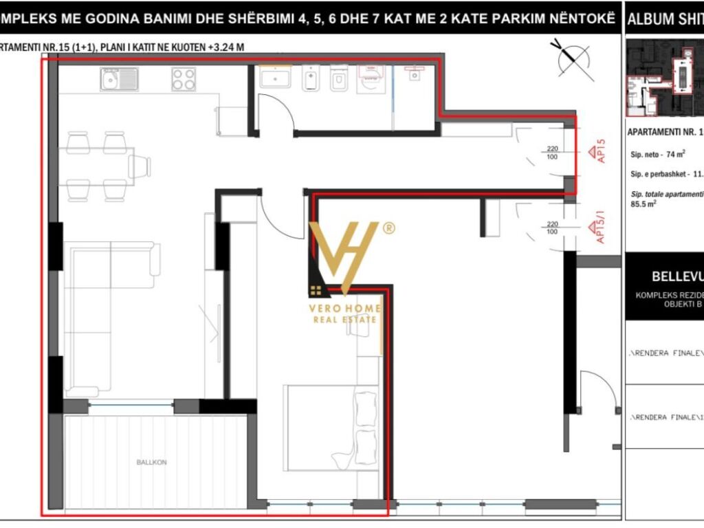 Shitet Apartament 1+1+ballkon te Rruga e Elbasanit 85 m2 3