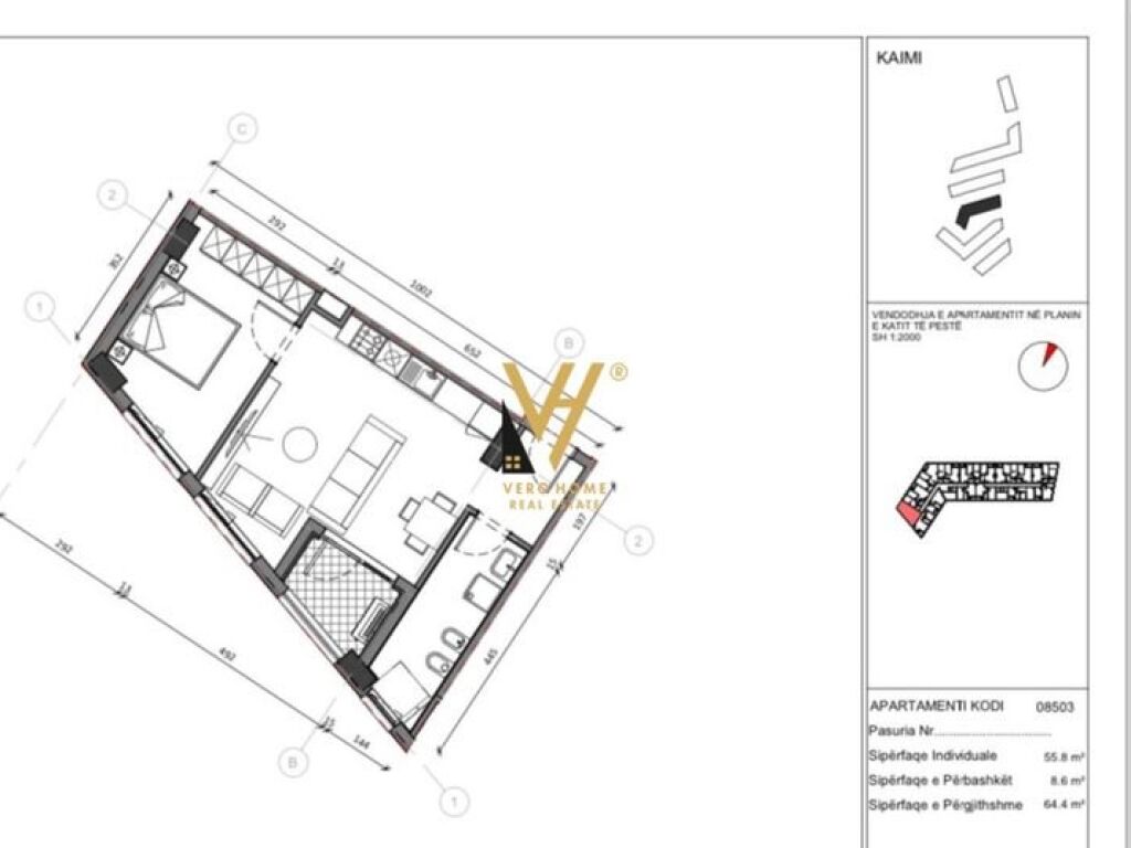 Shitet Apartament 1+1+ballkon te Residenca Kaimi , Ali Demi 64 m2