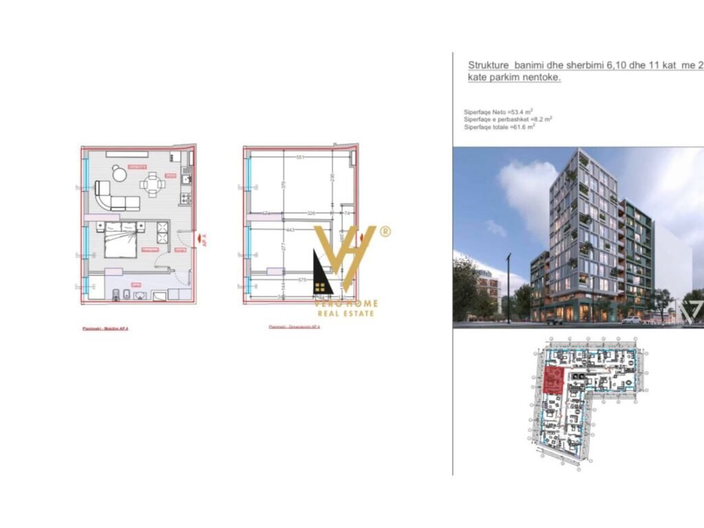 Shitet apartament 1+1 te Stacioni i Trenit 61 m2