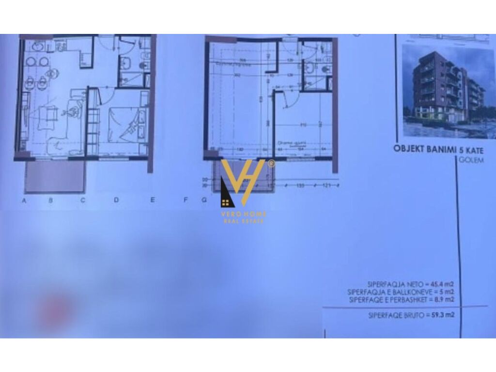 Shitet Apartament 1+1+ballkon ne Golem 59 m2