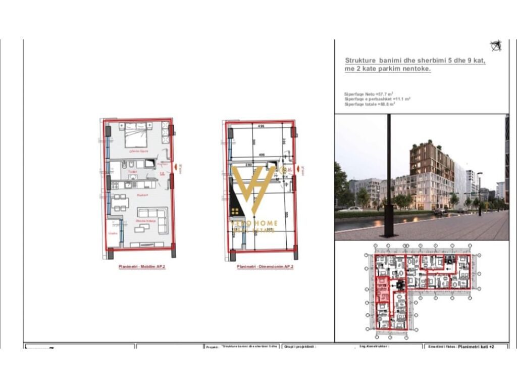 Shitet apartament 1+1 te Rruga JordanMisja 68 m2