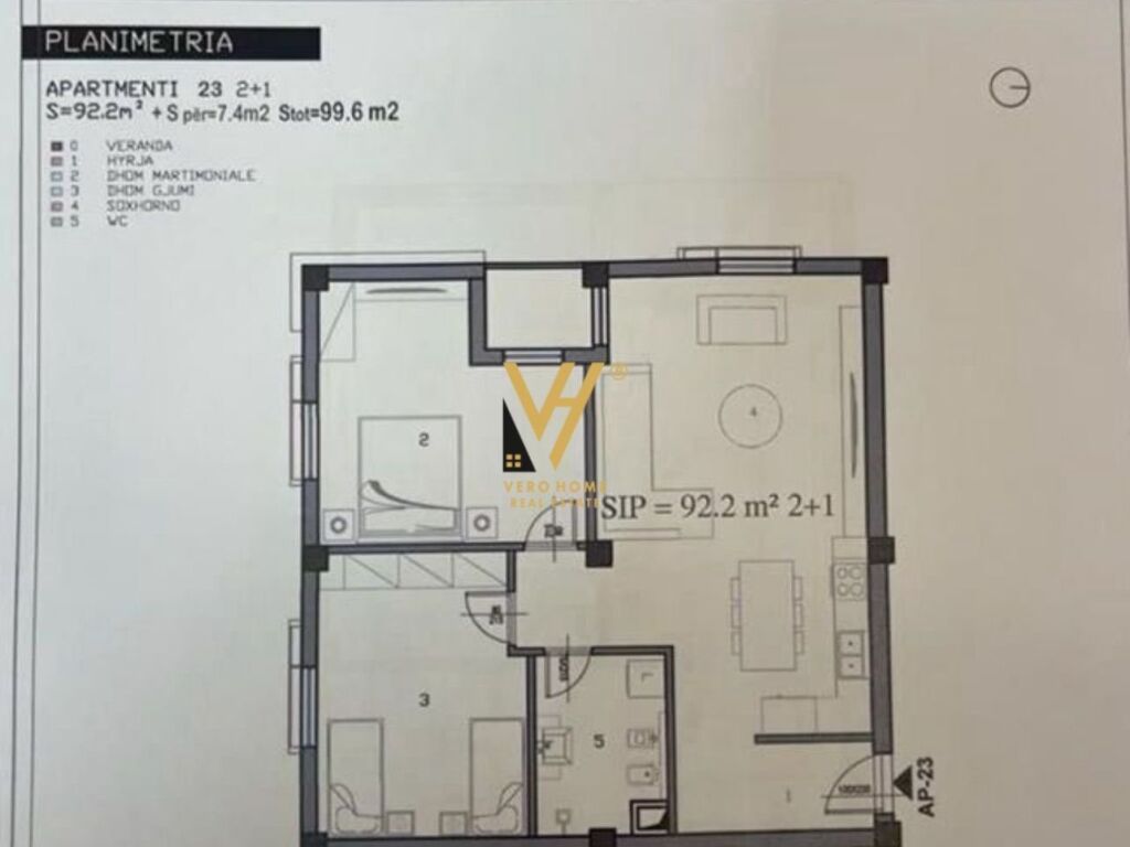 Shitet Apartament 2+1+ballkon te Rruga Myslym Keta 100 m2