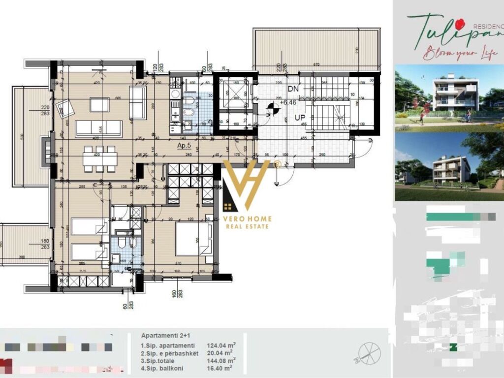 Shitet Apartament 2+1+2+ballkon te Mjull-Bathore 144 m2