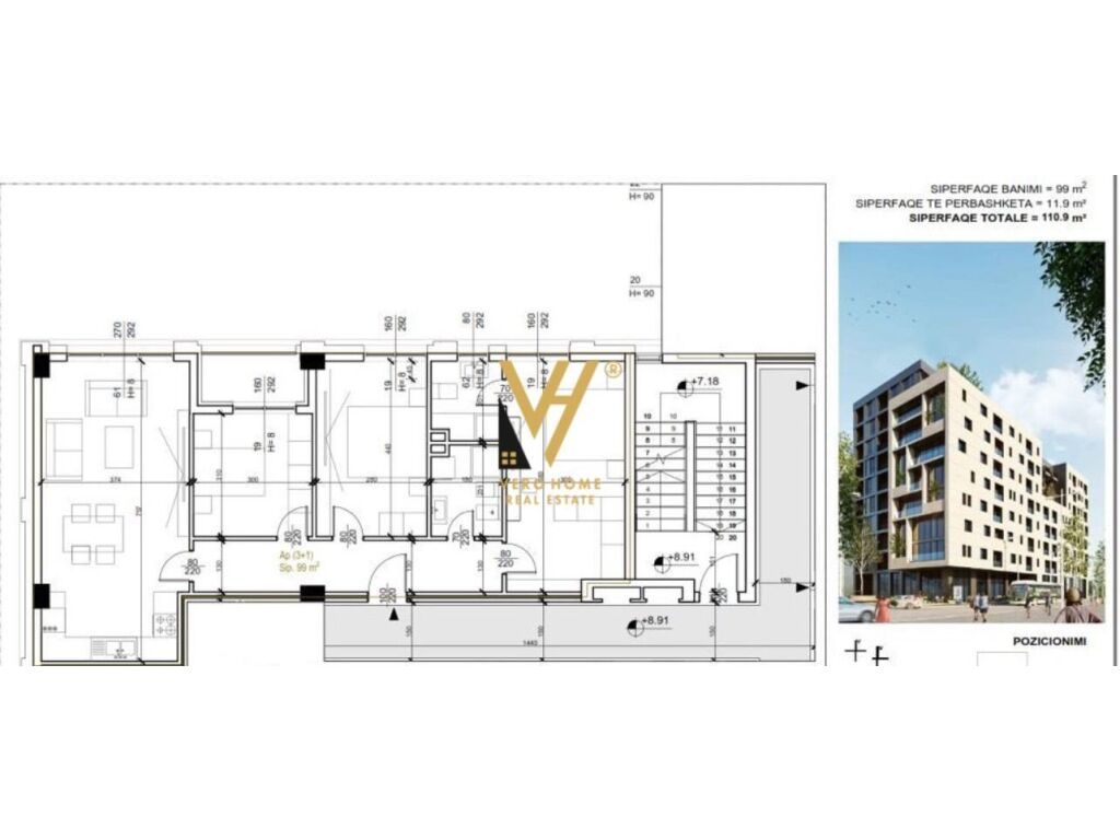 Shitet Apartament 3+1+2+ballkon te Nisharaku 110 m2
