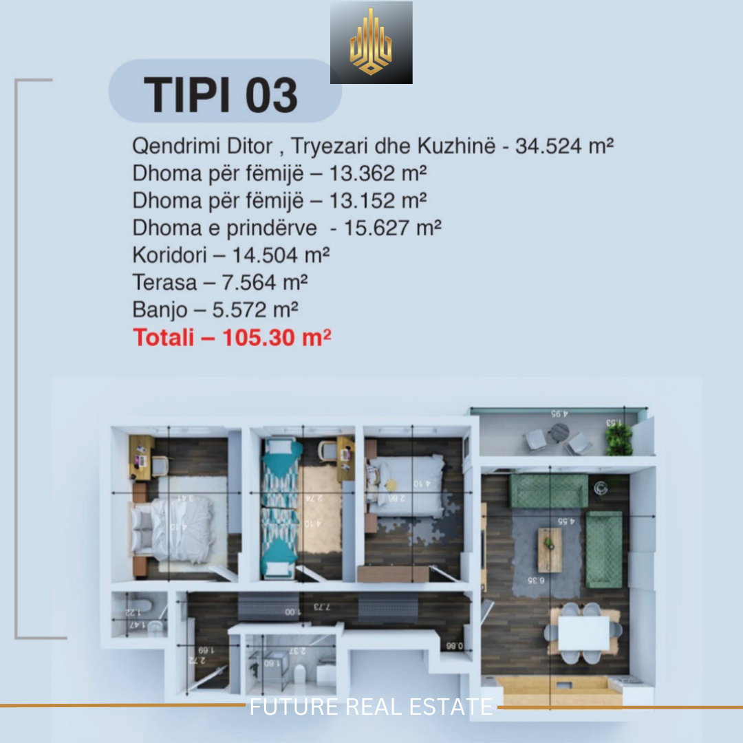 Banesë në SHITJE/3 Dhoma gjumi-Tipi 03 2