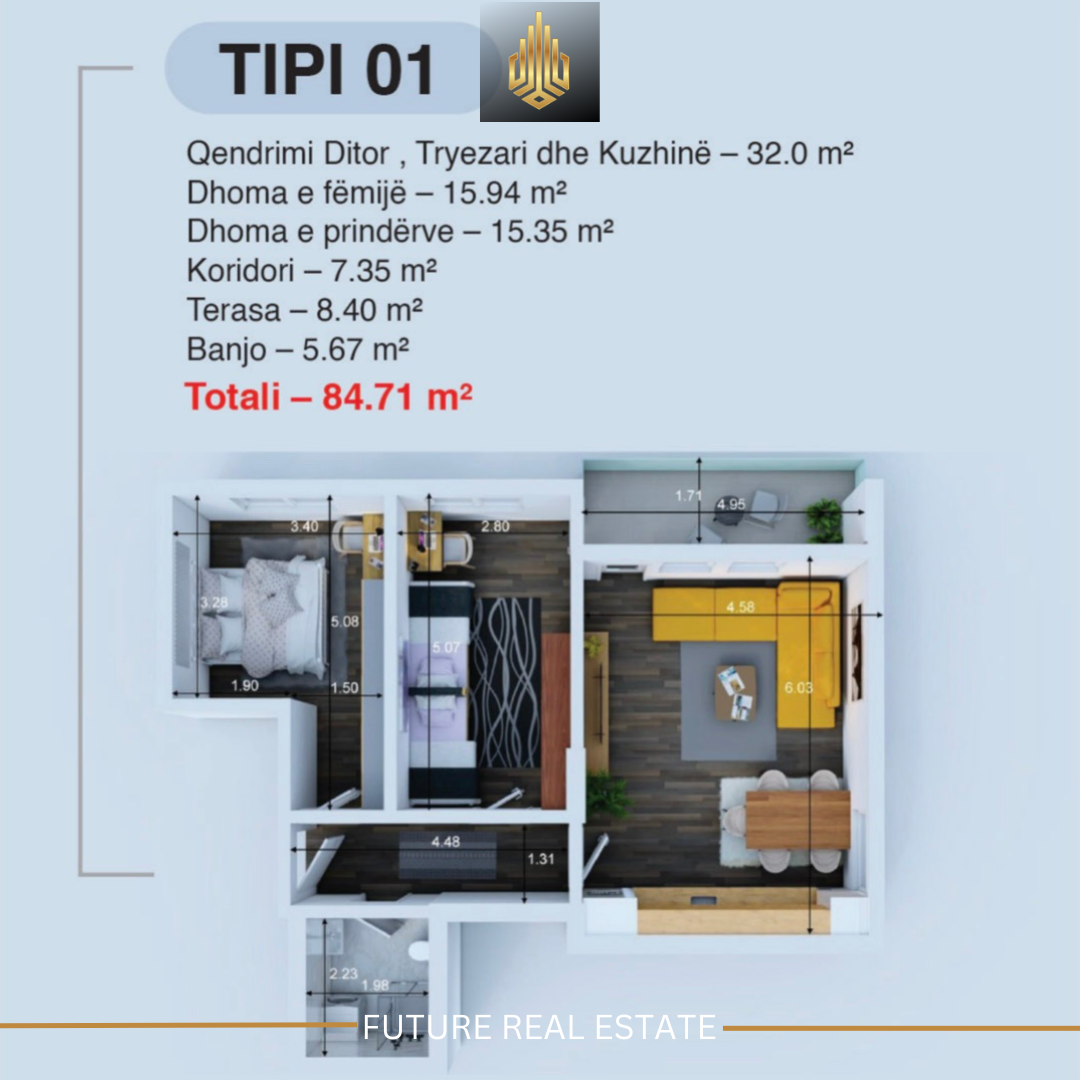 Banesë në SHITJE/2 Dhoma gjumi-Tipi 01 2