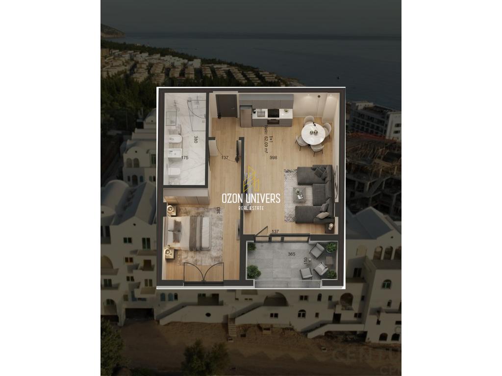 Apartament 1+1 për shitje, tek Square Village, Dhërmi!