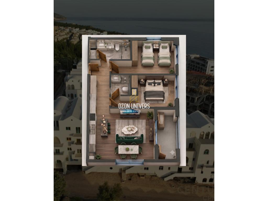 Apartament 2+1+2 për shitje, tek Square Village, Dhermi!